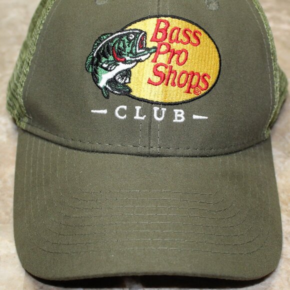 Bass Pro Shops Club Hat Snapback Trucker Olive Green Mesh Adjustable - Picture 2 of 8